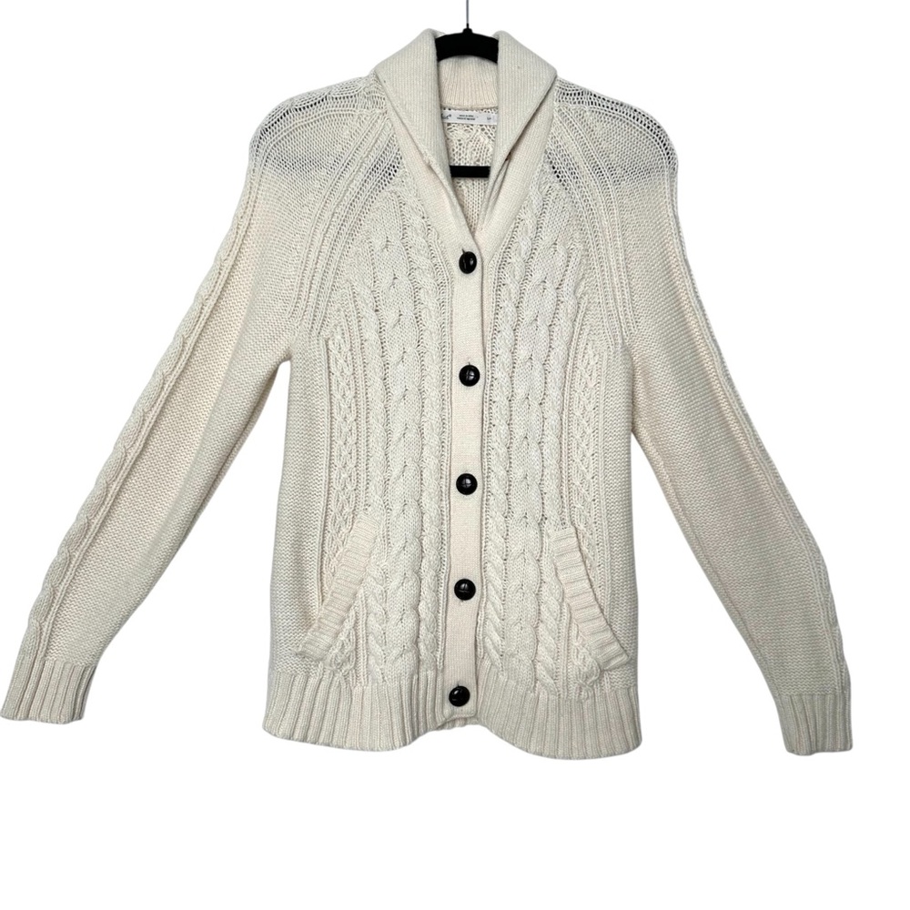 Vintage Woolrich Cream Fishermancore Cable Knit Cozy Shawl Collar Wool Cardigan